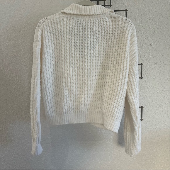 Cropped Ultra Flirt White V-Neck Cable Knit Sweater Size S - Picture 7 of 9